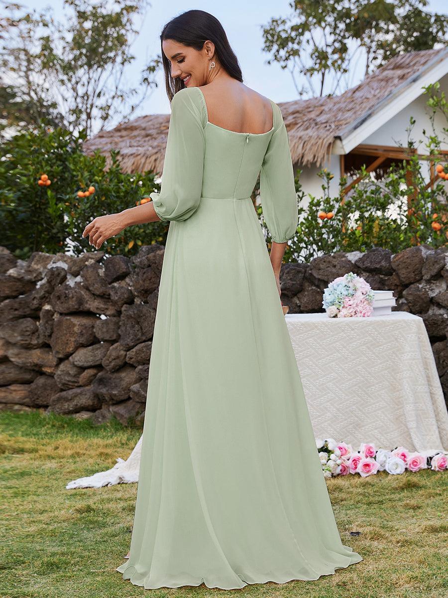 Robes de demoiselle d'honneur à manches longues en mousseline à épaules dénudées #Couleur_Menthe Verte