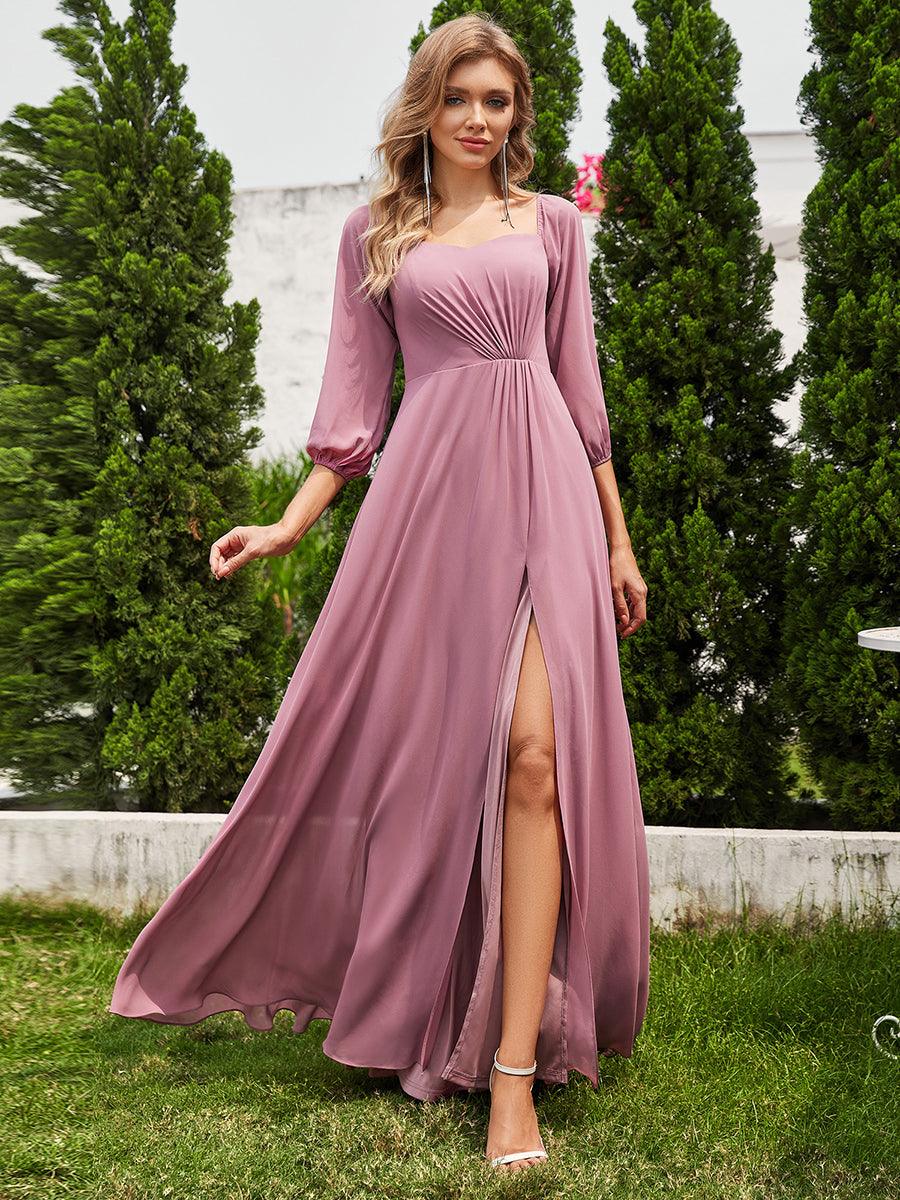 Robes de demoiselle d'honneur à manches longues en mousseline à épaules dénudées #Couleur_Orchidee