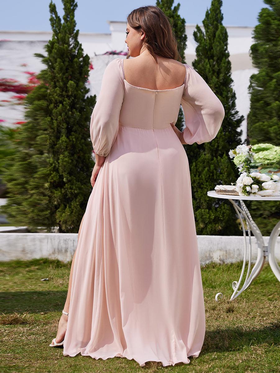 Robes de demoiselle d'honneur à manches longues en mousseline à épaules dénudées #Couleur_Rose