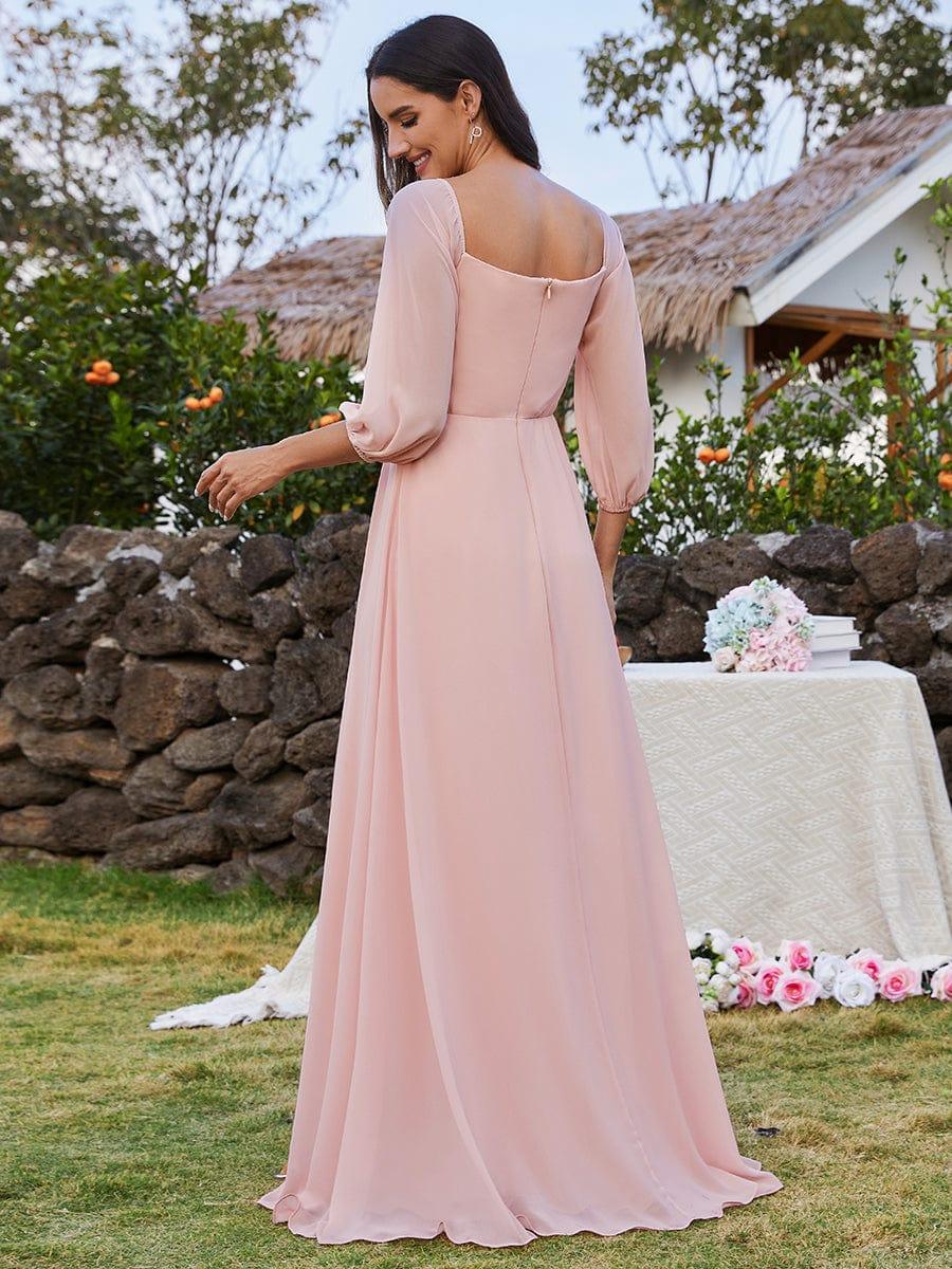 Robes de demoiselle d'honneur à manches longues en mousseline à épaules dénudées #Couleur_Rose