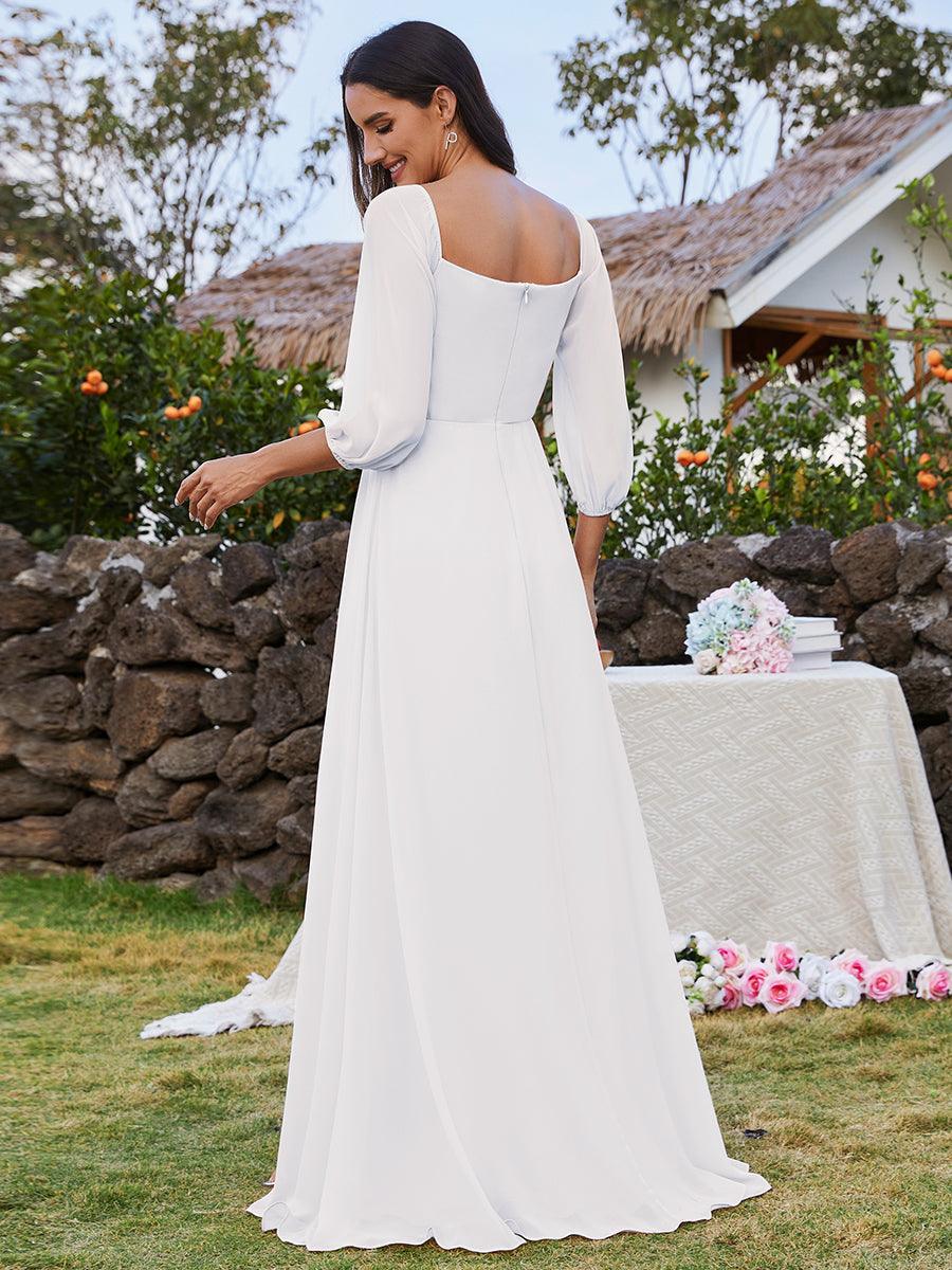 Robes de demoiselle d'honneur à manches longues en mousseline à épaules dénudées #Couleur_Blanc