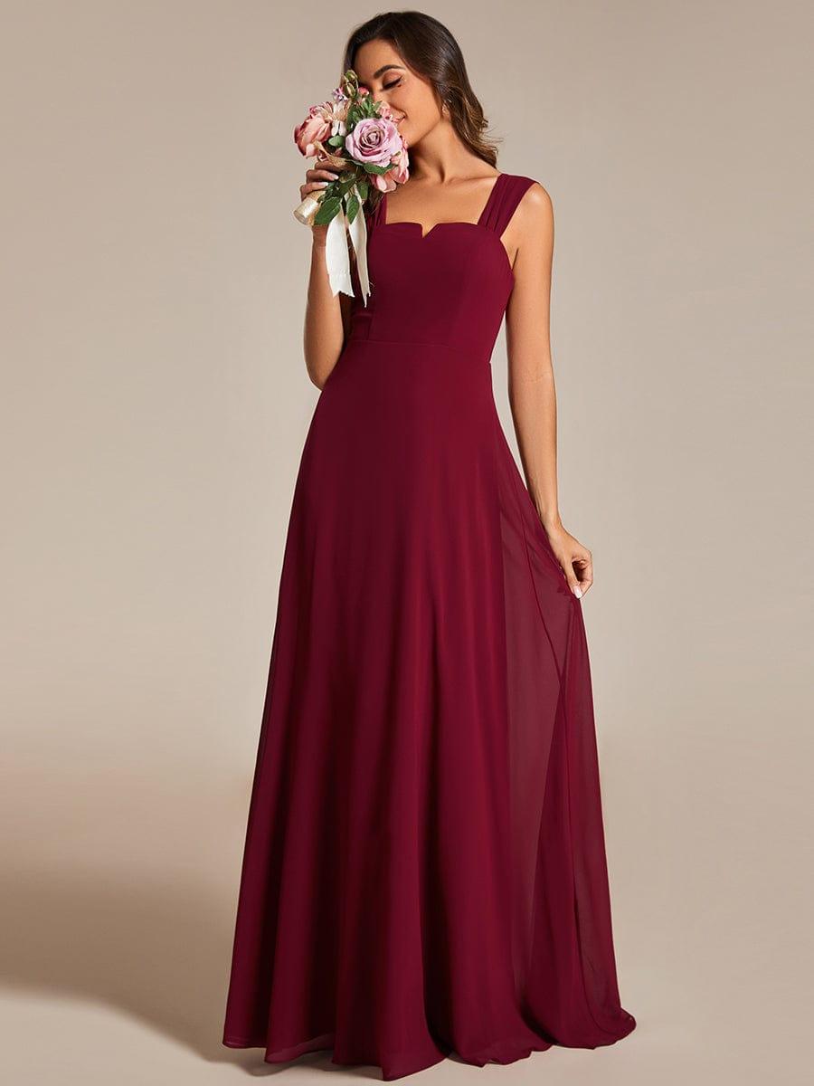 Robe d'invité de mariage trapèze en mousseline fluide à encolure ronde et longueur au genou #Couleur_Bordeaux