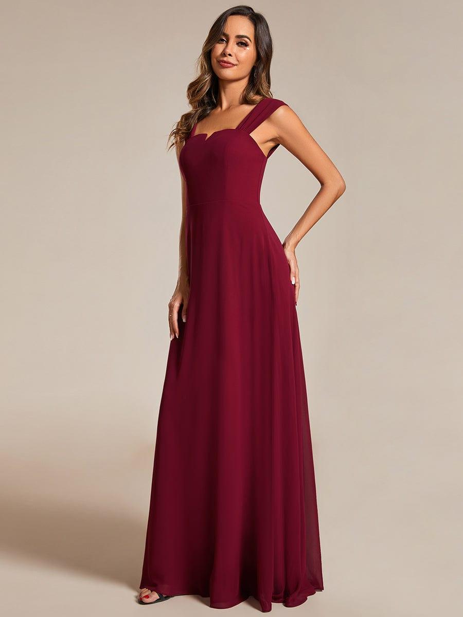 Robe d'invité de mariage trapèze en mousseline fluide à encolure ronde et longueur au genou #Couleur_Bordeaux