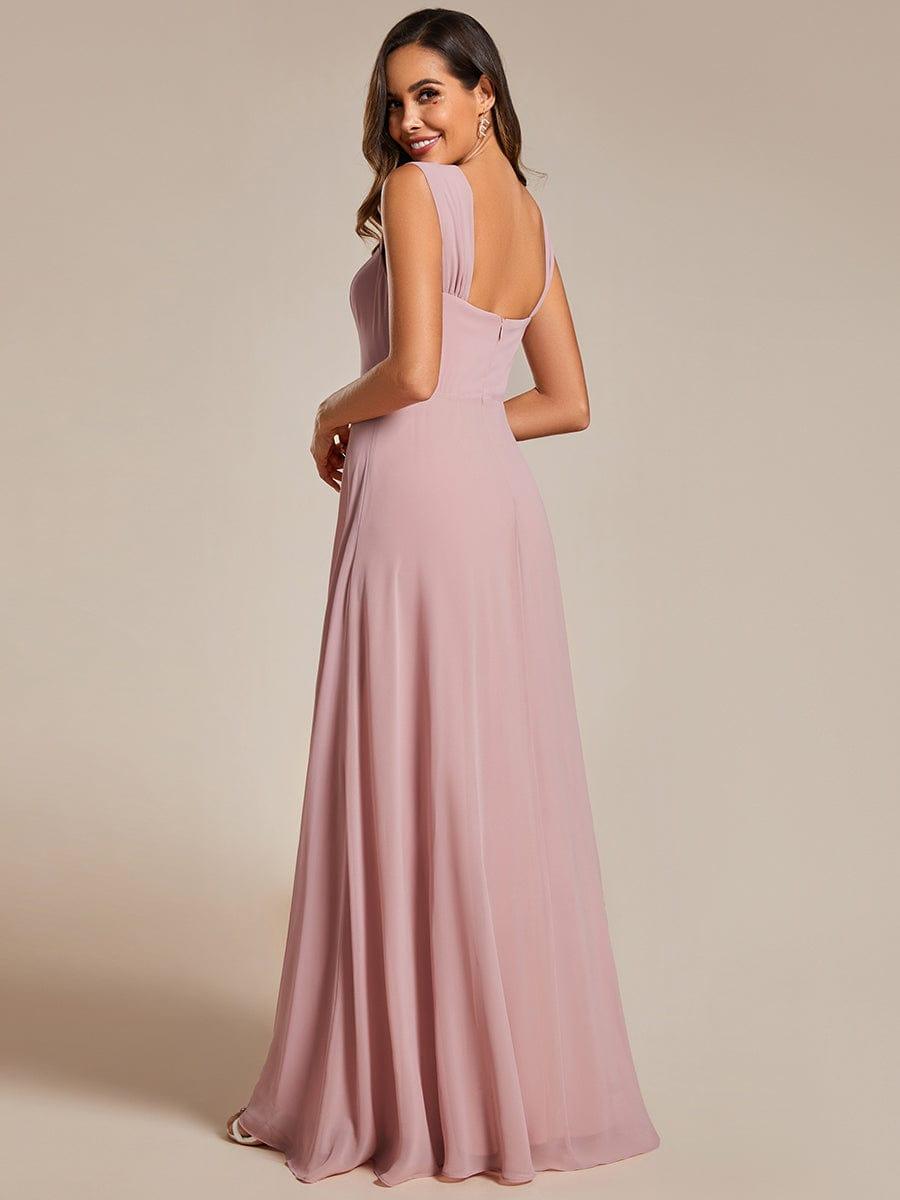 Robe d'invité de mariage trapèze en mousseline fluide à encolure ronde et longueur au genou #Couleur_Rose fumee