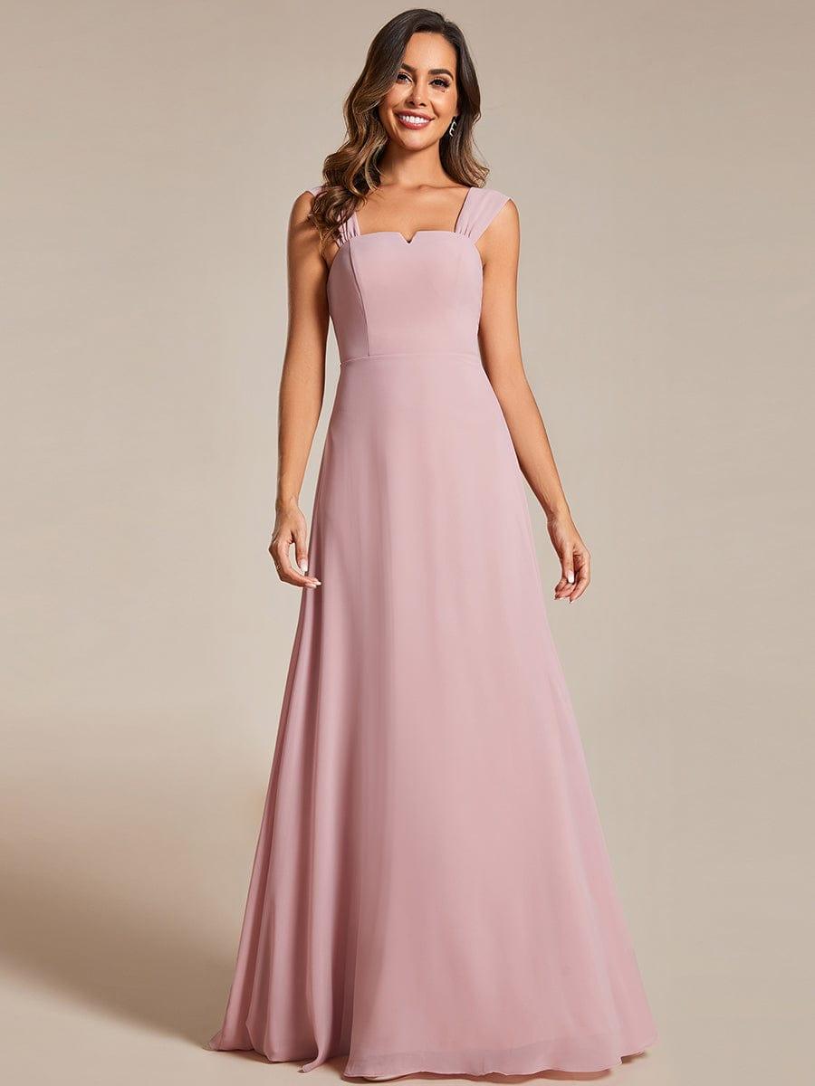 Robe d'invité de mariage trapèze en mousseline fluide à encolure ronde et longueur au genou #Couleur_Rose fumee