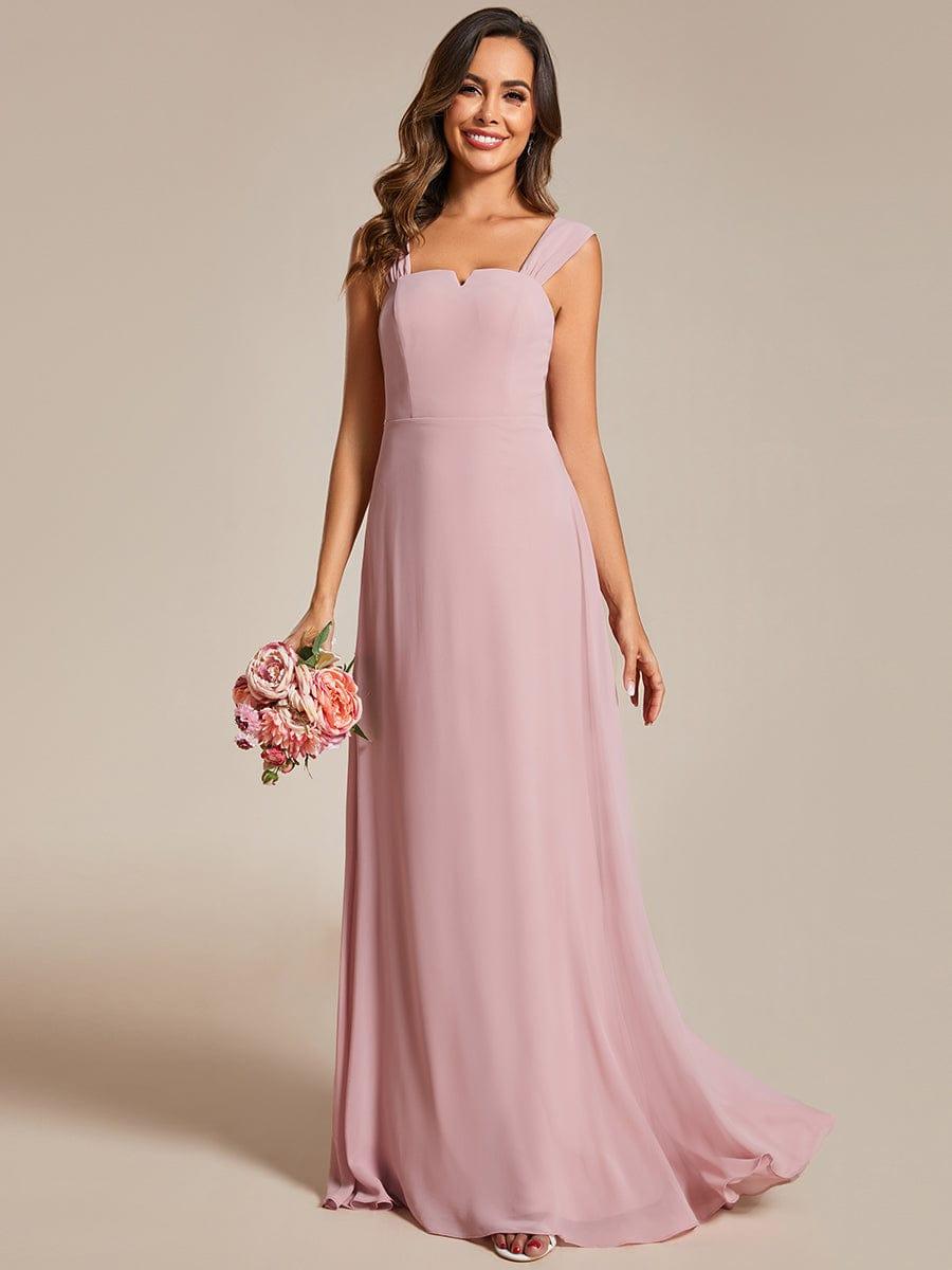 Robe d'invité de mariage trapèze en mousseline fluide à encolure ronde et longueur au genou #Couleur_Rose fumee