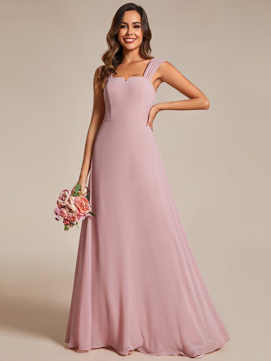 Robe d'invité de mariage trapèze en mousseline fluide à encolure ronde et longueur au genou #Couleur_Rose fumee