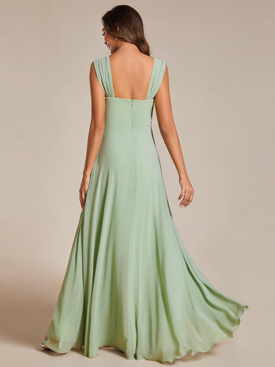 Robe d'invité de mariage trapèze en mousseline fluide à encolure ronde et longueur au genou #Couleur_Menthe Verte