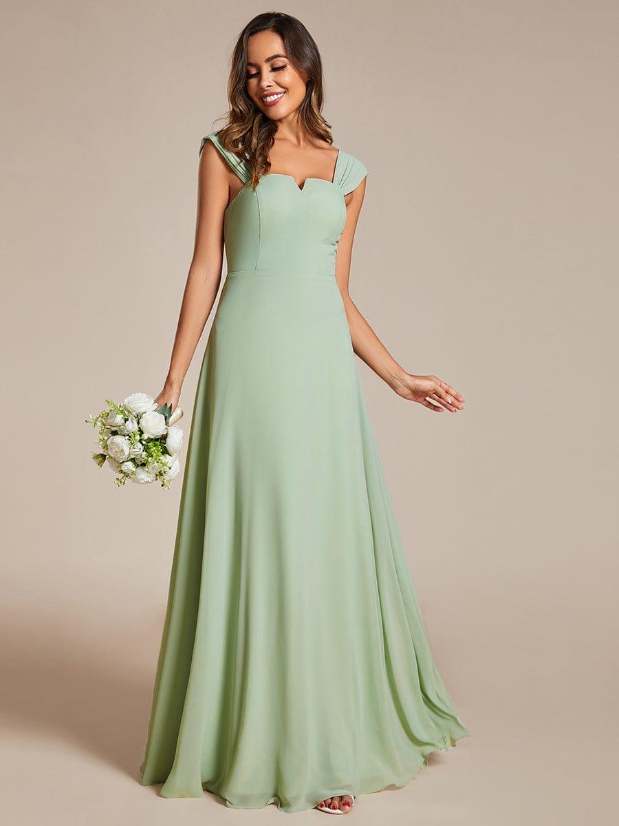 Robe de demoiselle d'honneur sans manches en mousseline de soie taille haute col carré #Couleur_Menthe Verte