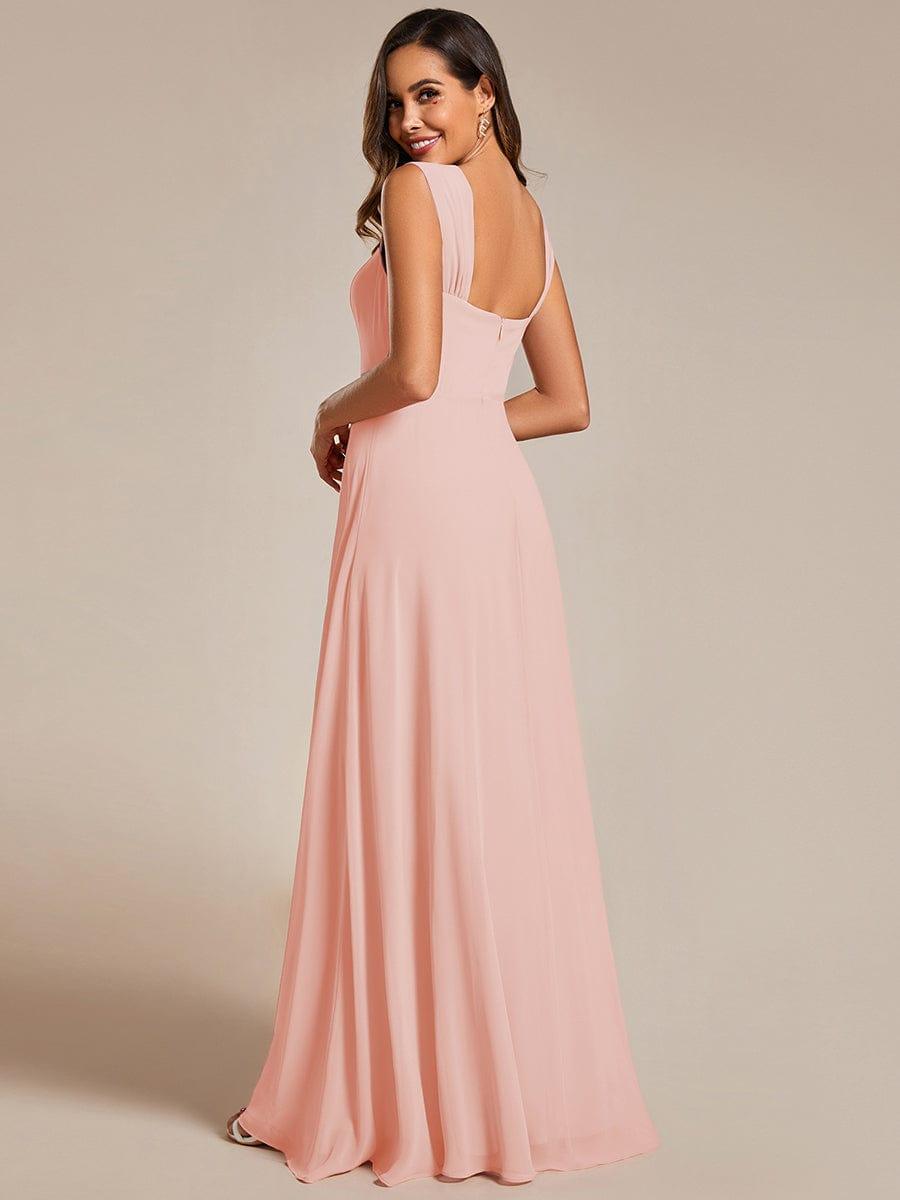 Robe d'invité de mariage trapèze en mousseline fluide à encolure ronde et longueur au genou #Couleur_Rose