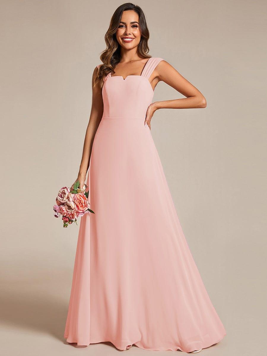 Robe d'invité de mariage trapèze en mousseline fluide à encolure ronde et longueur au genou #Couleur_Rose