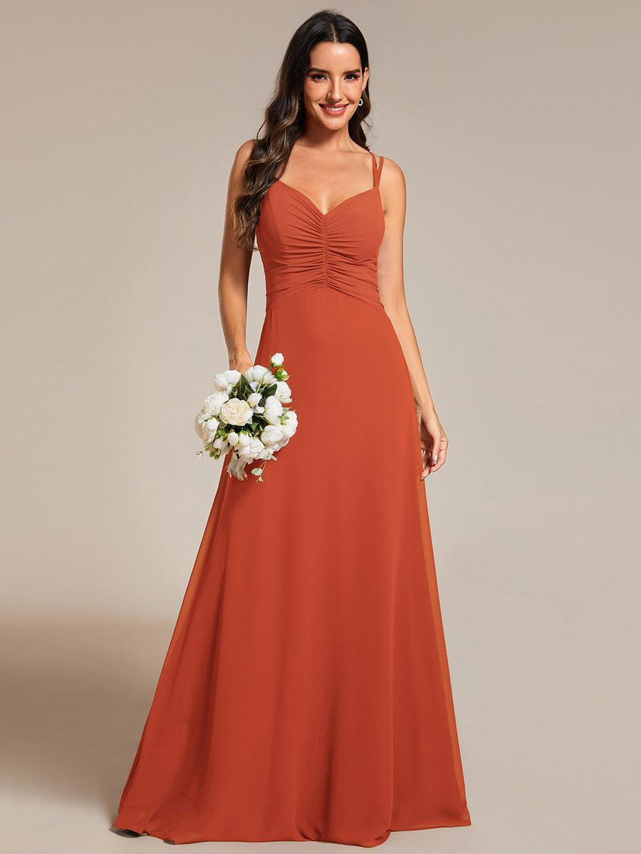 Robe de demoiselle d'honneur plissée chic à bretelles réglables et col en V #Couleur_Burnt Orange