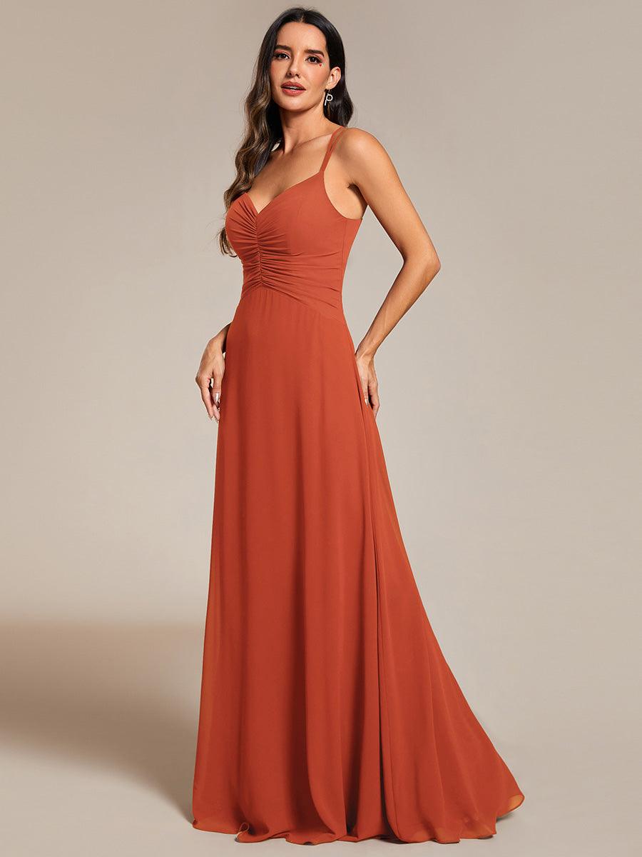 Robe de demoiselle d'honneur plissée chic à bretelles réglables et col en V #Couleur_Burnt Orange