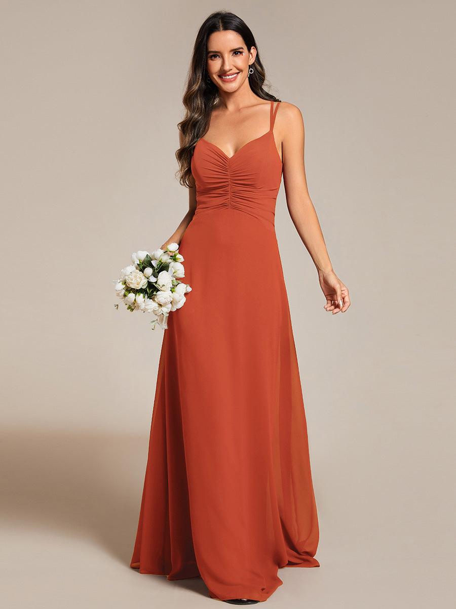 Robe de demoiselle d'honneur plissée chic à bretelles réglables et col en V #Couleur_Burnt Orange