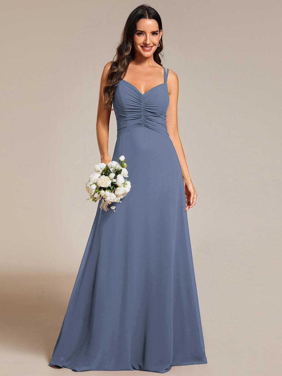 Robe de demoiselle d'honneur plissée chic à bretelles réglables et col en V #Couleur_Marine Fume