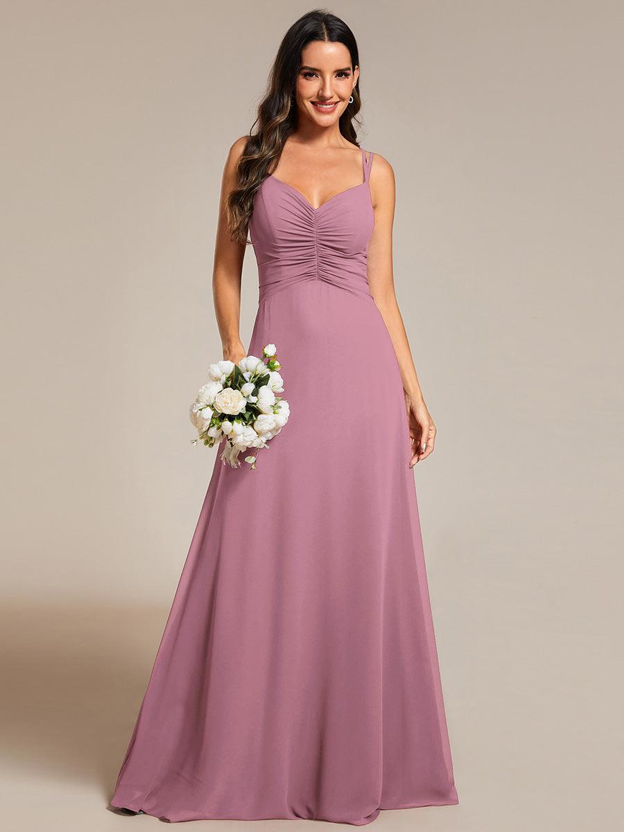 Robe de demoiselle d'honneur plissée chic à bretelles réglables et col en V #Couleur_Orchidee