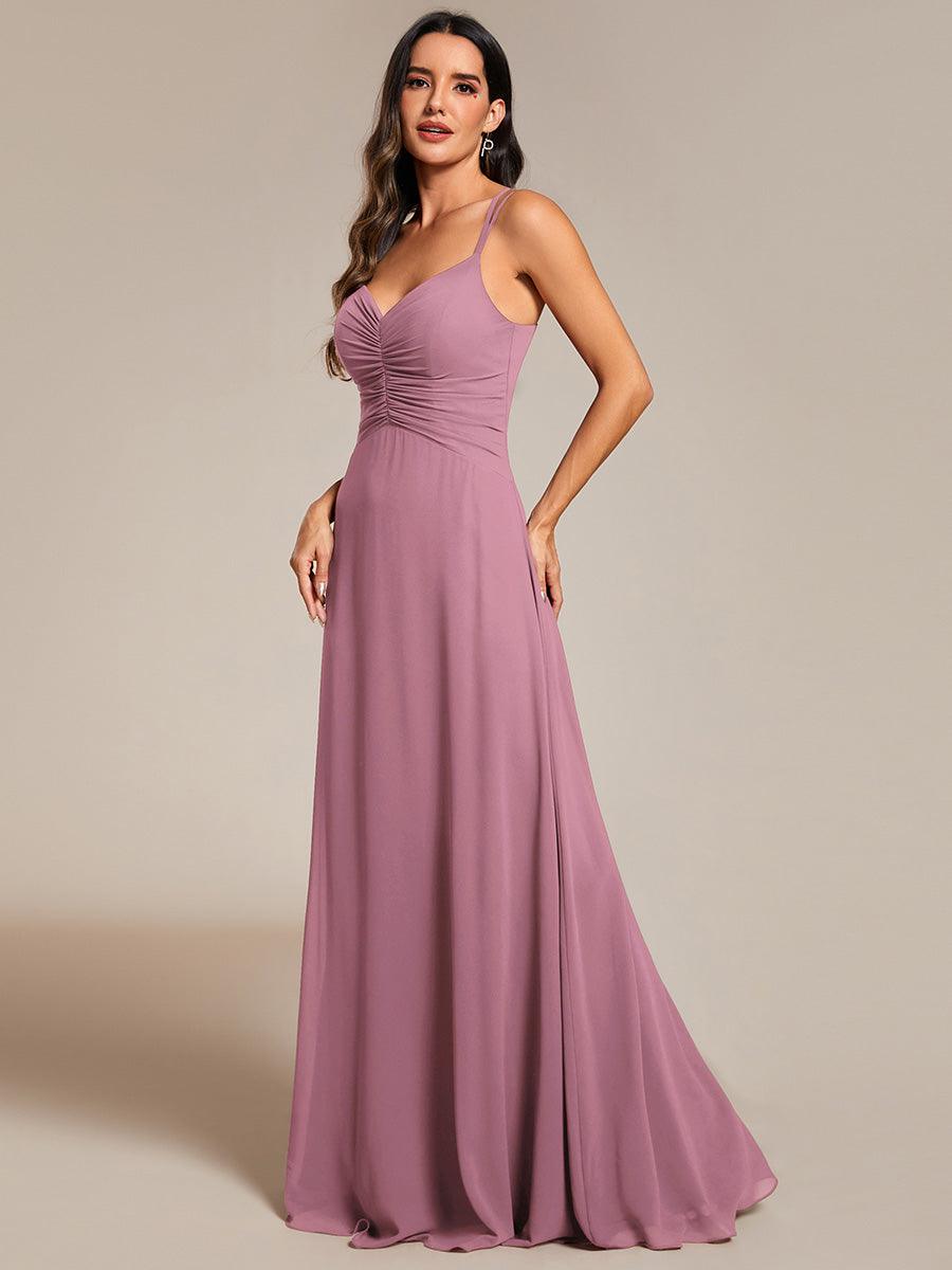 Robe de demoiselle d'honneur plissée chic à bretelles réglables et col en V #Couleur_Orchidee
