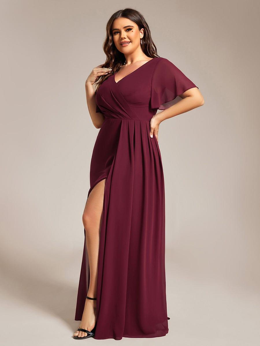 Robe de demoiselle d'honneur taille empire en mousseline de soie grande taille #Couleur_Bordeaux