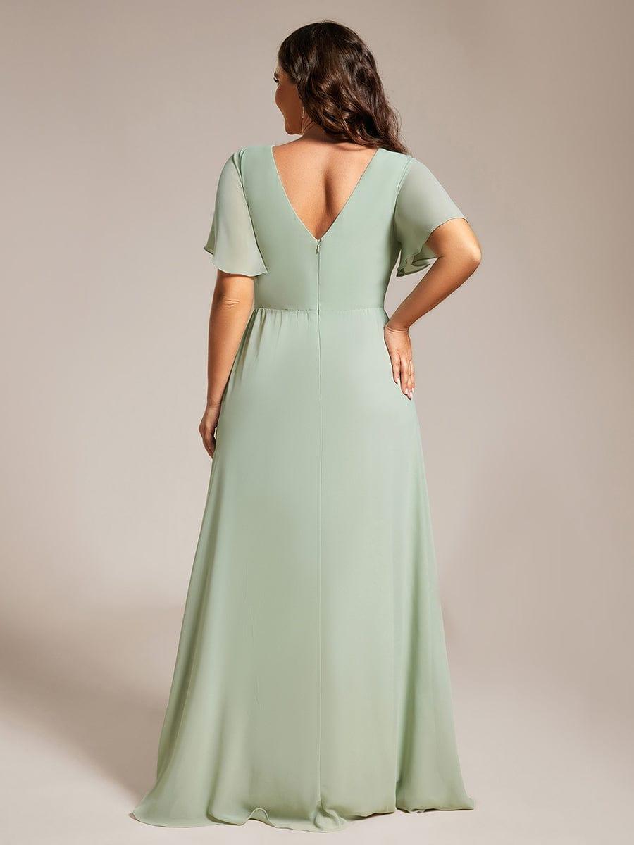 Robe de demoiselle d'honneur taille haute en mousseline de soie col en V fente haute manches à volants #Couleur_Menthe Verte
