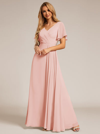 ever LINDEN|Robe de demoiselle d'honneur taille haute en mousseline de soie col en V fente haute manches à volants
