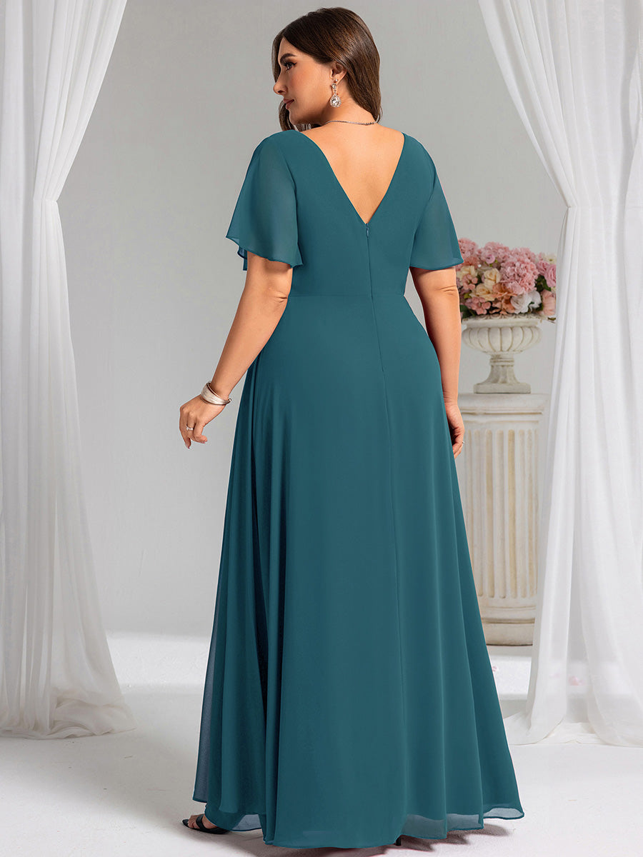 Robe de demoiselle d'honneur taille empire en mousseline de soie grande taille #Couleur_Bleu Sarcelle