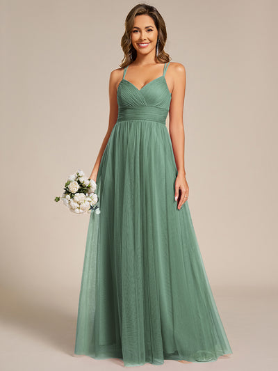 Robe longue sans manches à décolleté en V profond avec plissé et finition en dentelle à frange Robe de demoiselle d'honneur