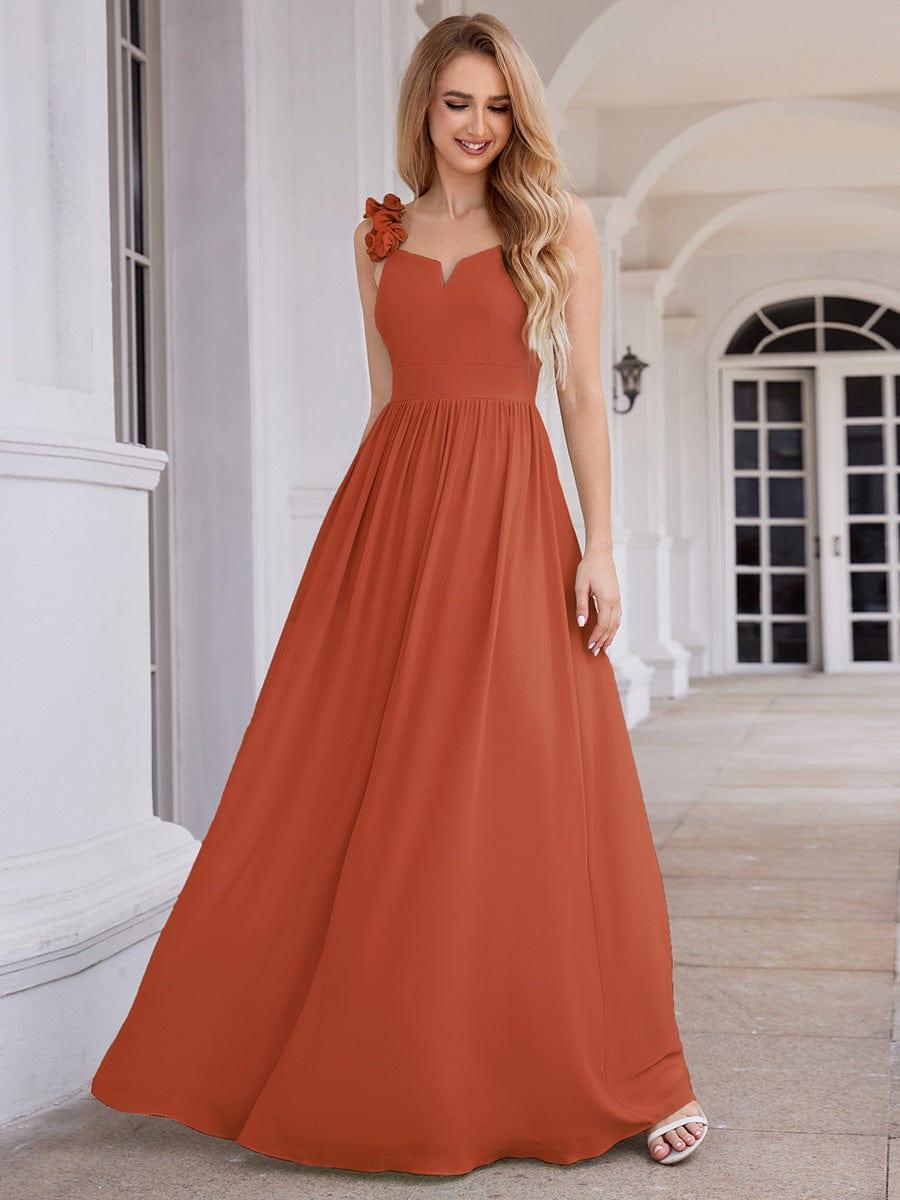 Robe de demoiselle d'honneur élégante en mousseline de soie col en V bretelles florales taille empire #Couleur_Burnt Orange