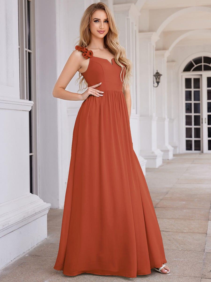 Robe de demoiselle d'honneur élégante en mousseline de soie col en V bretelles florales taille empire #Couleur_Burnt Orange