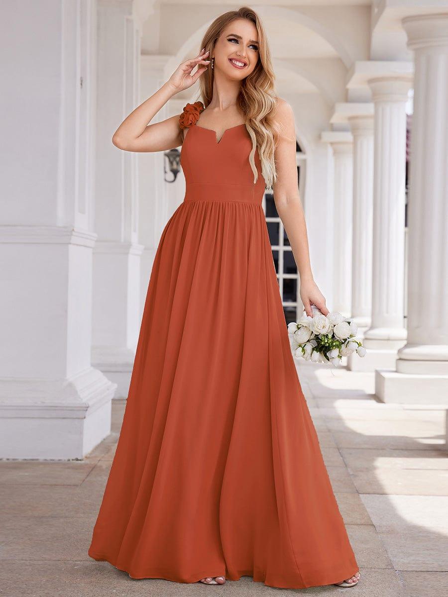 Robe de demoiselle d'honneur élégante en mousseline de soie col en V bretelles florales taille empire #Couleur_Burnt Orange
