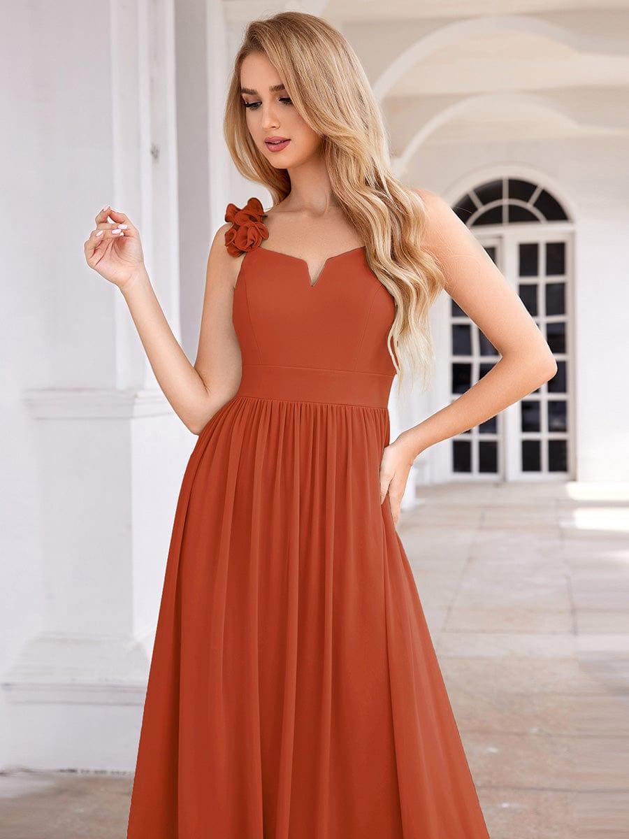 Robe de demoiselle d'honneur élégante en mousseline de soie col en V bretelles florales taille empire #Couleur_Burnt Orange