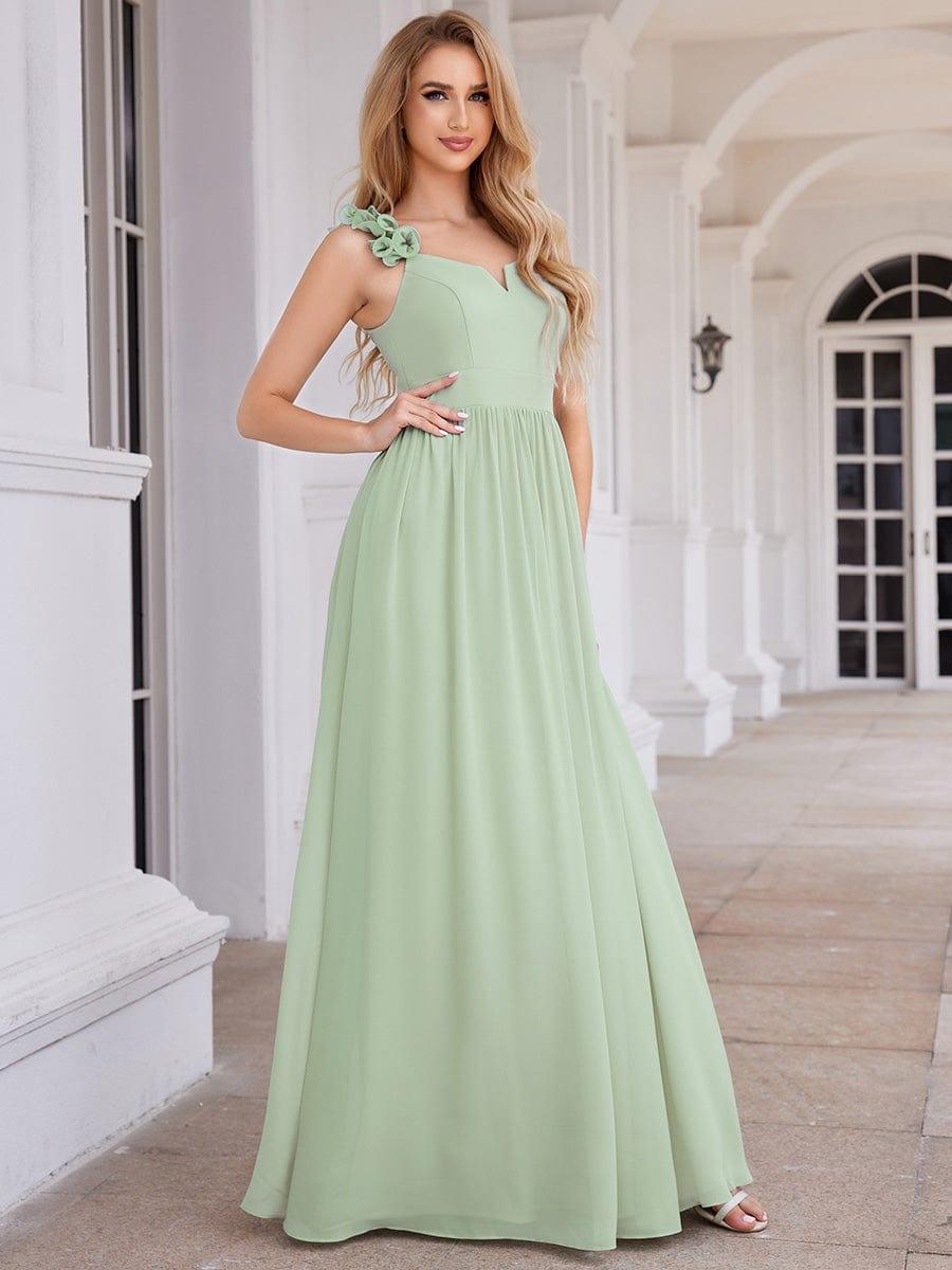 Robe de demoiselle d'honneur élégante en mousseline de soie col en V bretelles florales taille empire #Couleur_Menthe Verte