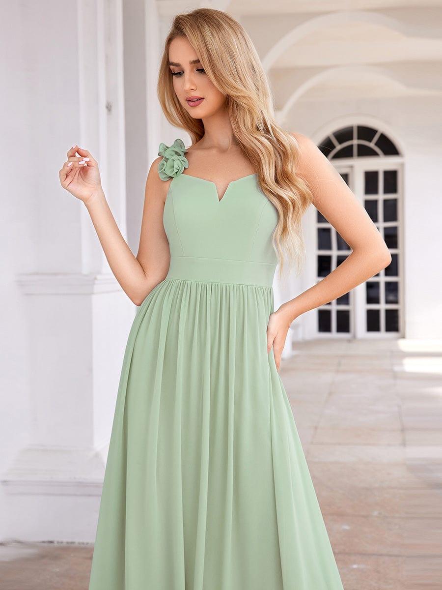Robe de demoiselle d'honneur élégante en mousseline de soie col en V bretelles florales taille empire #Couleur_Menthe Verte