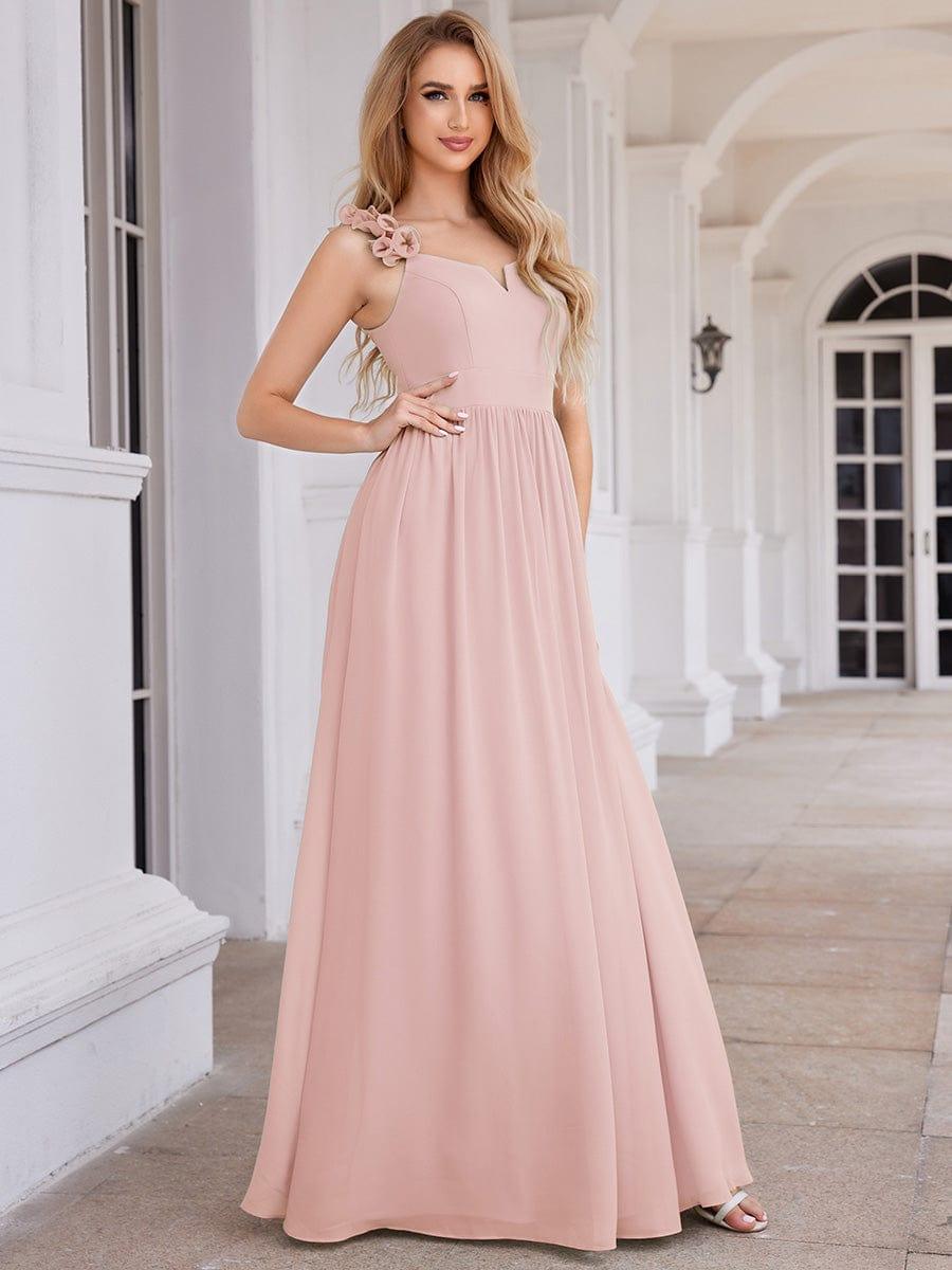 Robe de demoiselle d'honneur élégante en mousseline de soie col en V bretelles florales taille empire #Couleur_Rose