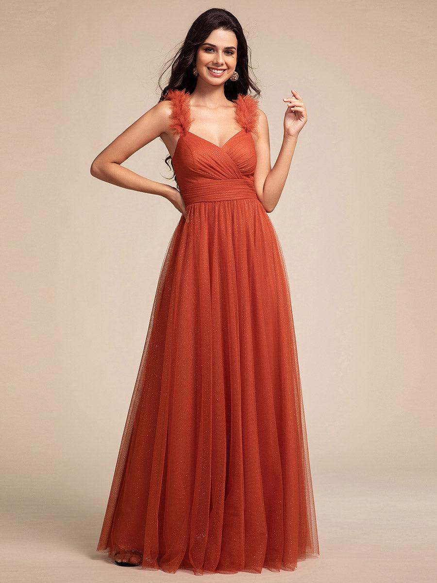 Robe longue de demoiselle d'honneur plissée sans manches à paillettes #Couleur_Orange Brûlée