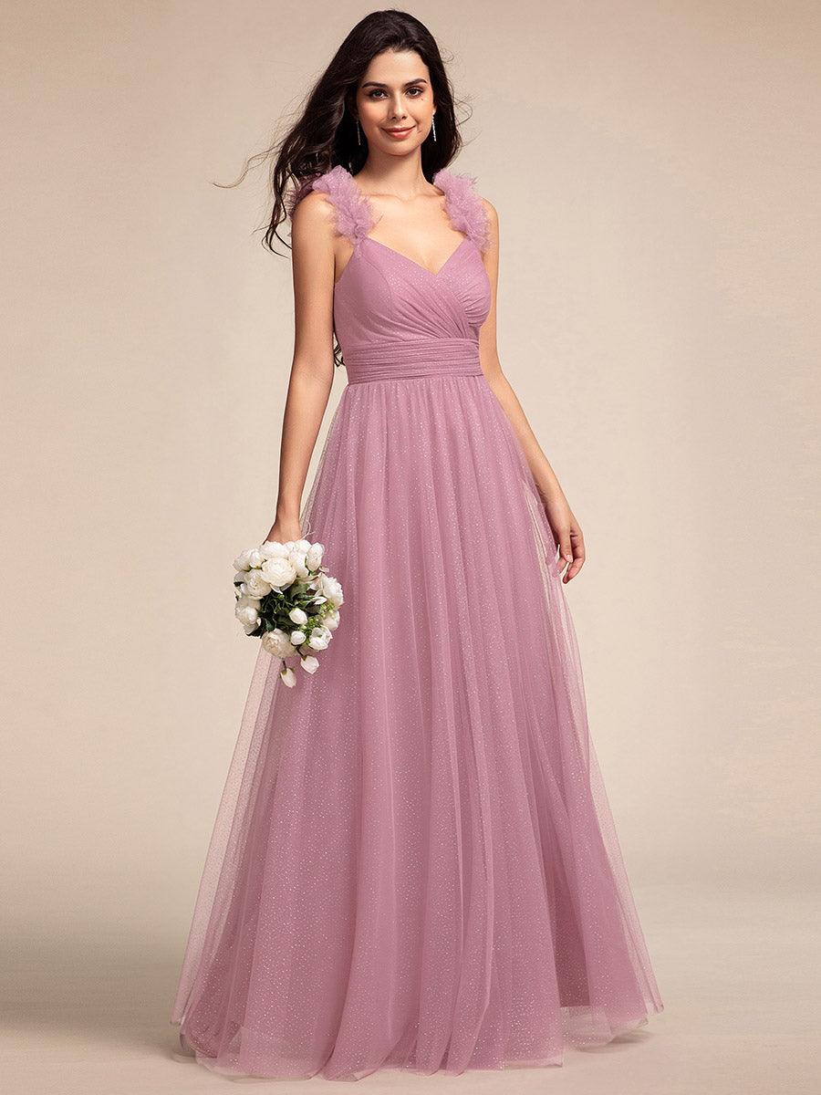 Robe longue de demoiselle d'honneur plissée sans manches à paillettes #Couleur_Orchidee