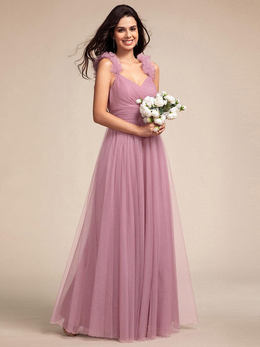 Robe longue de demoiselle d'honneur plissée sans manches à paillettes #Couleur_Orchidee