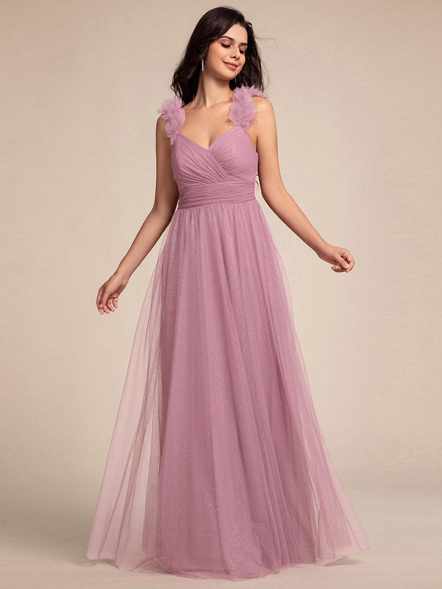 Robe longue de demoiselle d'honneur plissée sans manches à paillettes #Couleur_Orchidee