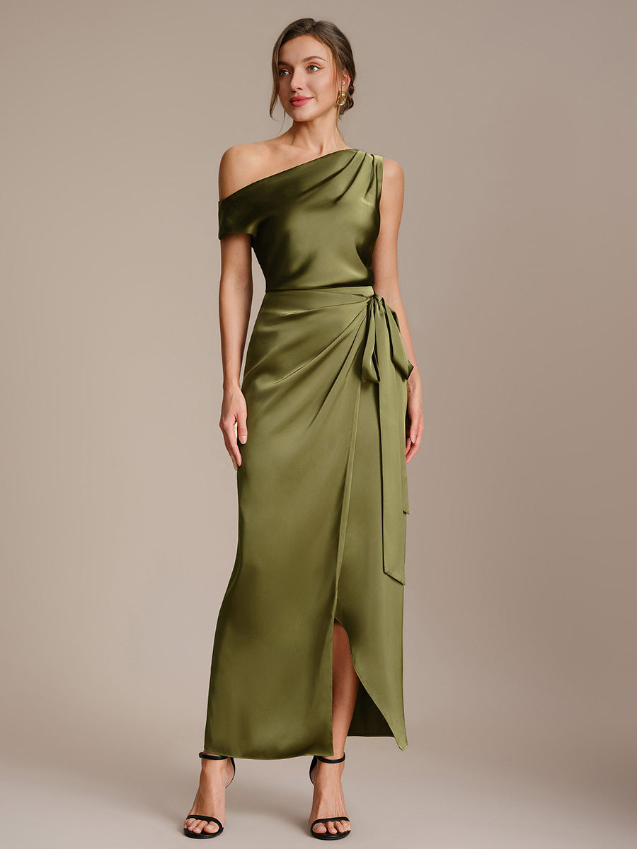 Robe courte à manches courtes dénudées sans élasticité #Couleur_Vert Olive