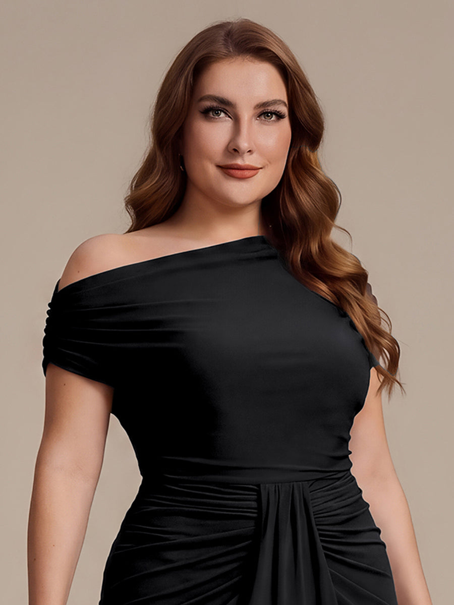 Robe midi A ligne très extensible à manches courtes dénudées élégante #Couleur_Noir