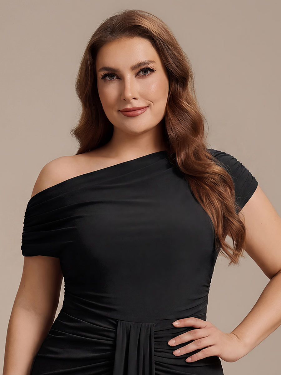 Robe midi A ligne très extensible à manches courtes dénudées élégante #Couleur_Noir