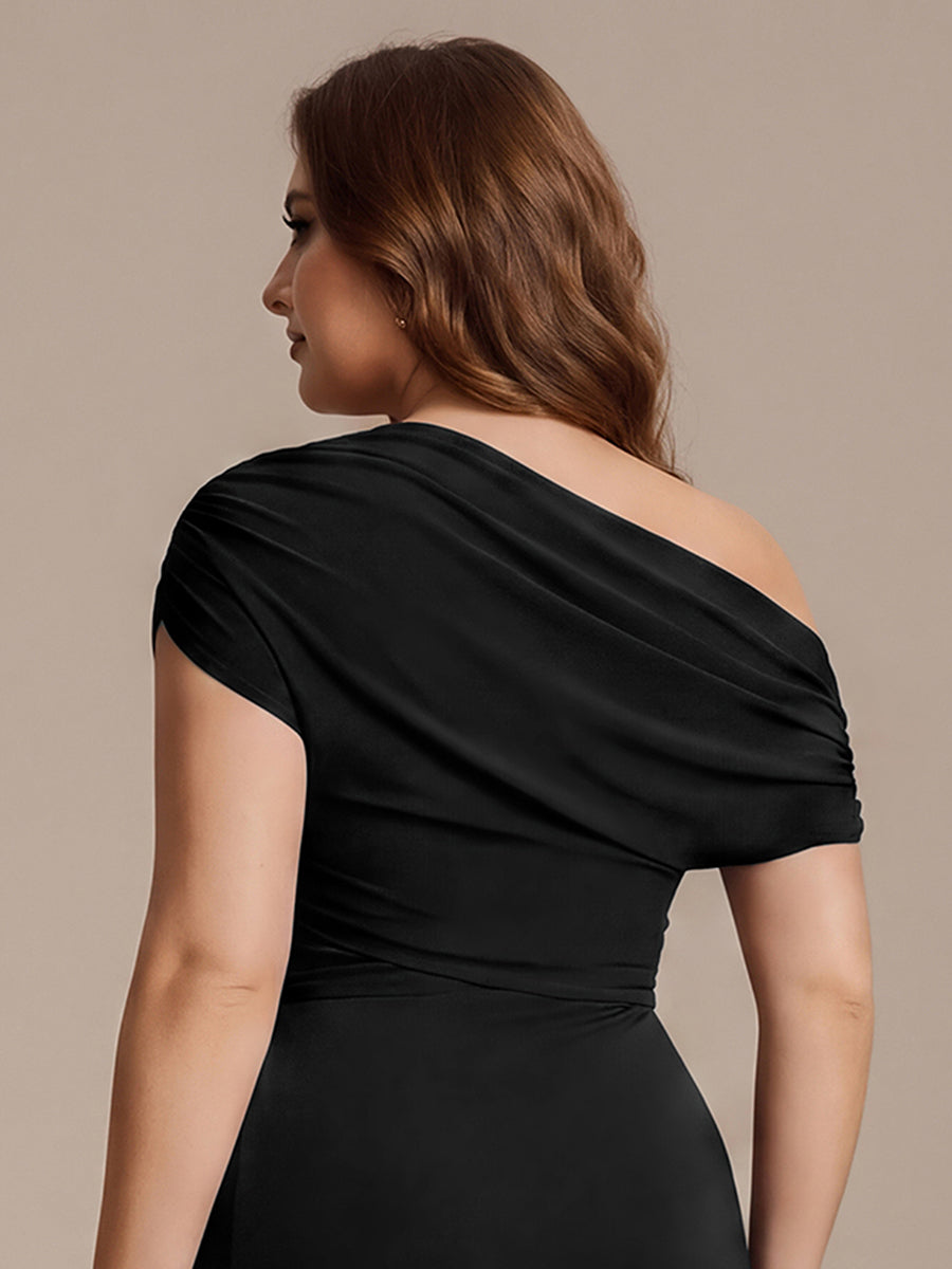 Robe midi A ligne très extensible à manches courtes dénudées élégante #Couleur_Noir