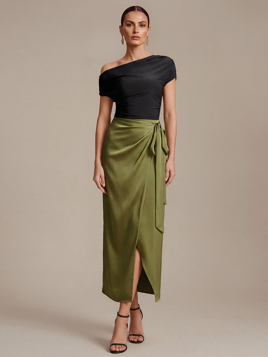 Robe midi A ligne très extensible à manches courtes dénudées élégante #Couleur_Noir