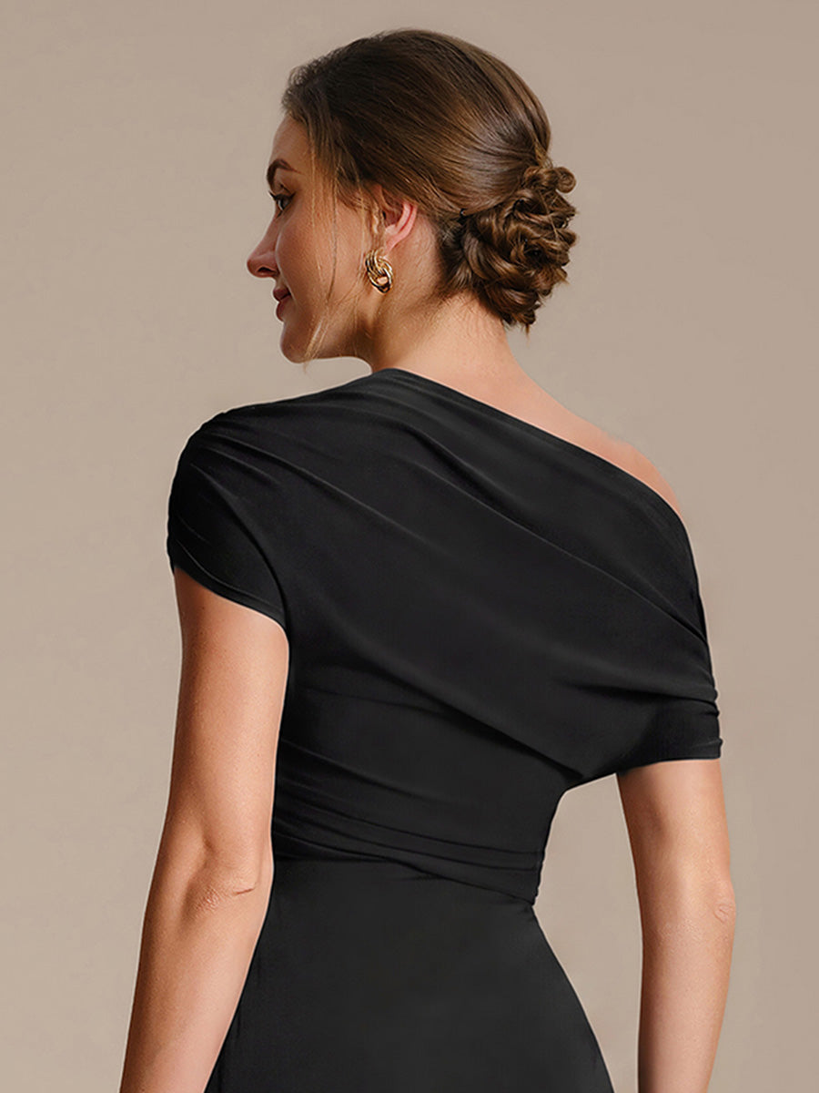 Robe midi A ligne très extensible à manches courtes dénudées élégante #Couleur_Noir