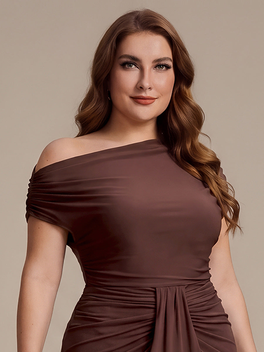 Robe midi A ligne très extensible à manches courtes dénudées élégante #Couleur_Marron chocolat