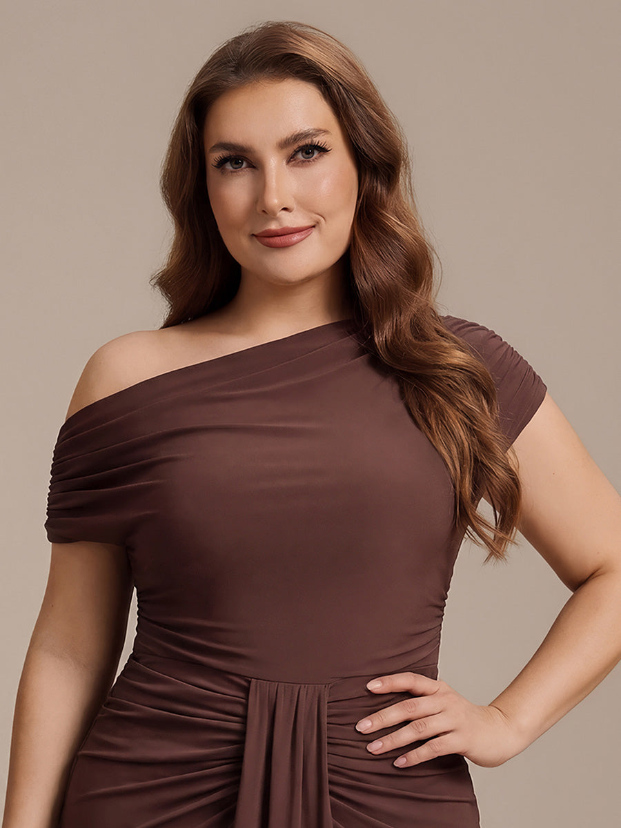 Robe midi A ligne très extensible à manches courtes dénudées élégante #Couleur_Marron chocolat