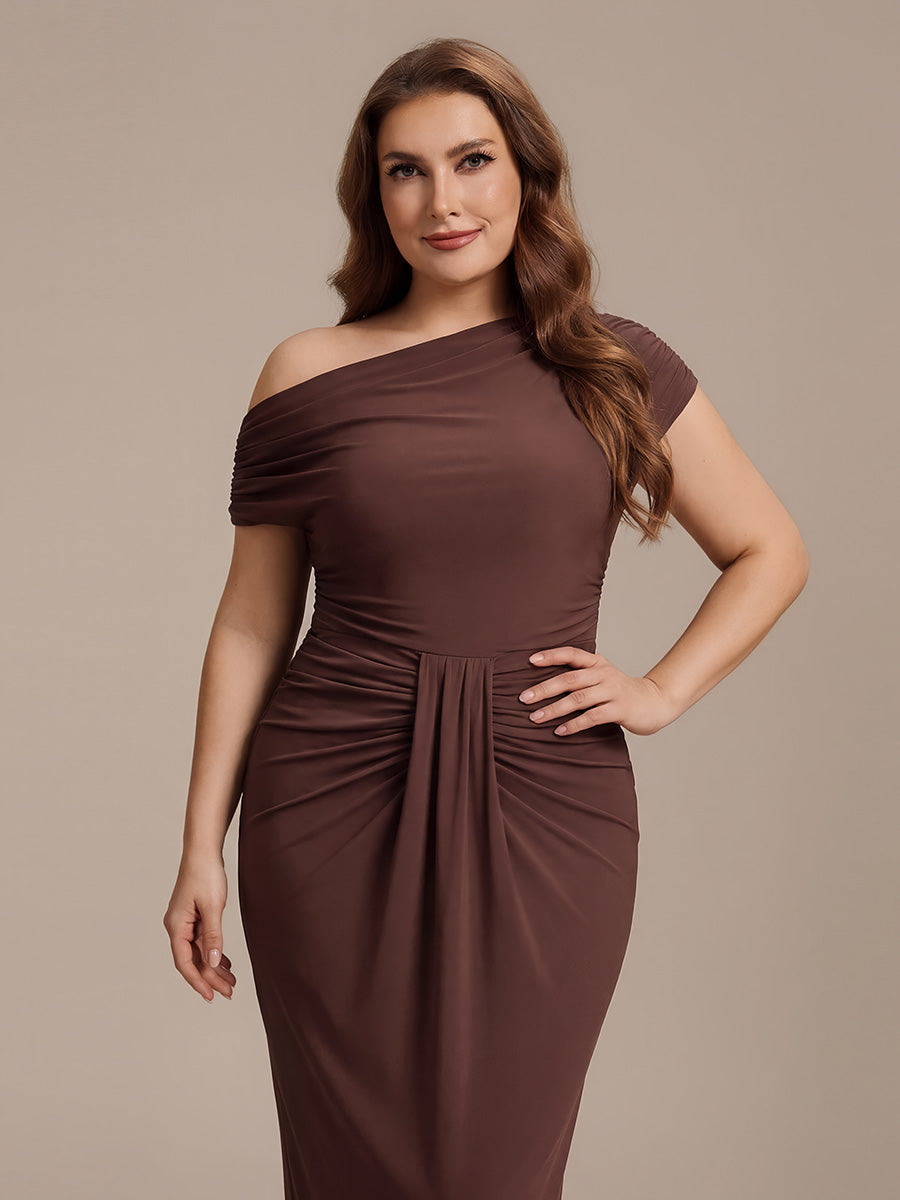 Robe midi A ligne très extensible à manches courtes dénudées élégante #Couleur_Marron chocolat