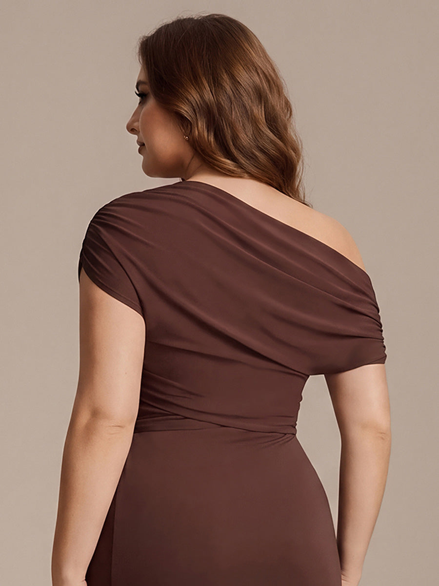 Robe midi A ligne très extensible à manches courtes dénudées élégante #Couleur_Marron chocolat