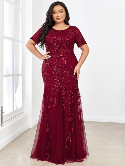 pretty JADEN|Robe Sirène Grande Taille en Tulle à Imprimé Floral et Paillettes