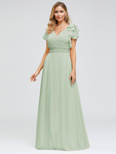 ever AVELYN|Robe Demoiselle d'Honneur Longue en Mousseline avec Manches à Volants