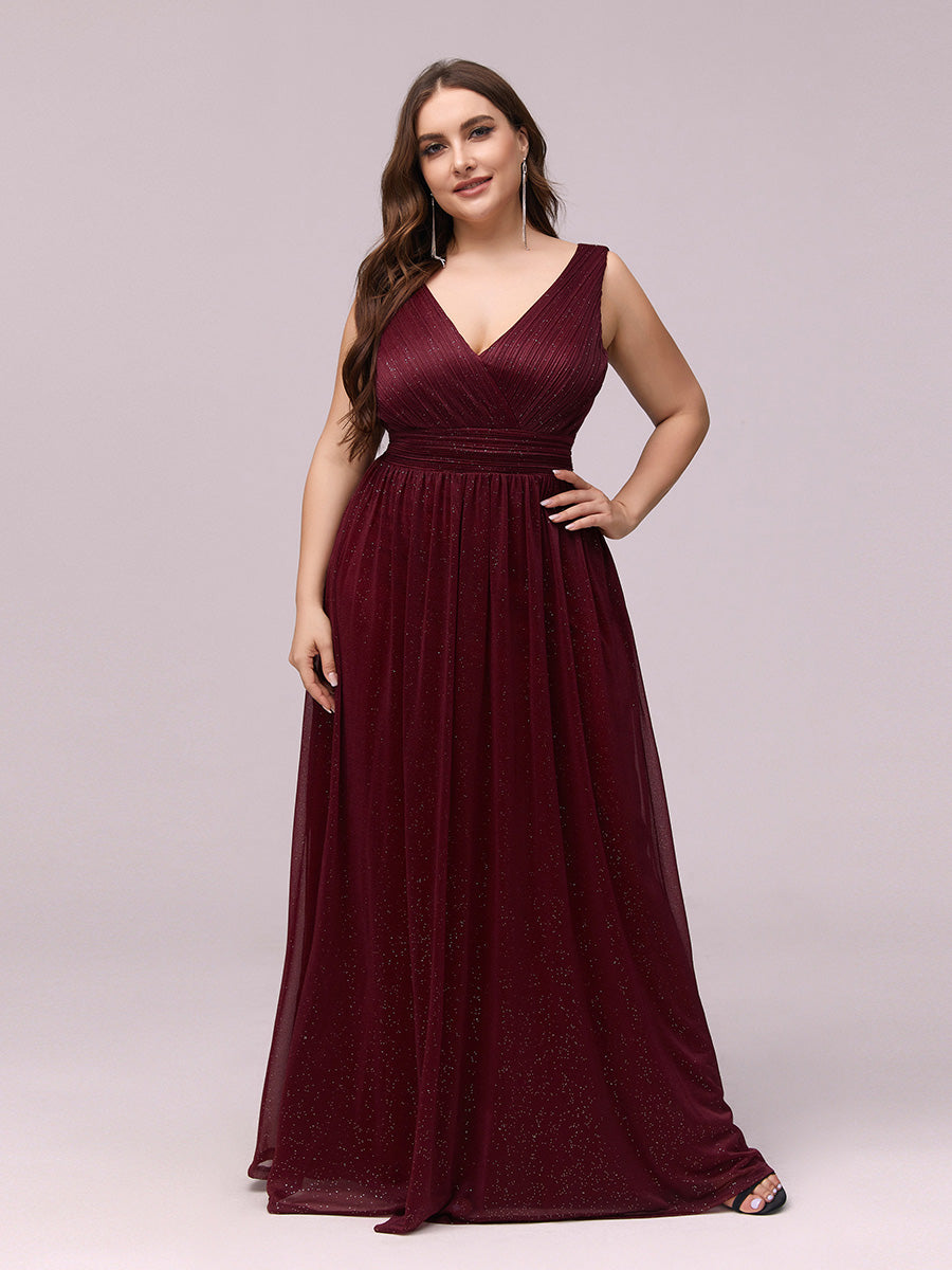 Robes de soirée scintillantes de longueur de plancher de double col en V pour la fête #Couleur_Bordeaux